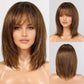 KKU 12 Inch Ombre Brown Wigs Human Hair for Women, Remy Human Hair Wigs, Human Hair Wigs with Bangs