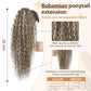 Flufymooz Ponytail Extension, 26 Inch Bohemian Style Drawstring Ponytail Hair Extensions for Women, Long Curly Wavy Pony Tail Natural Synthetic Hairpiece for Women (Ash Brown with Blonde Highlights)
