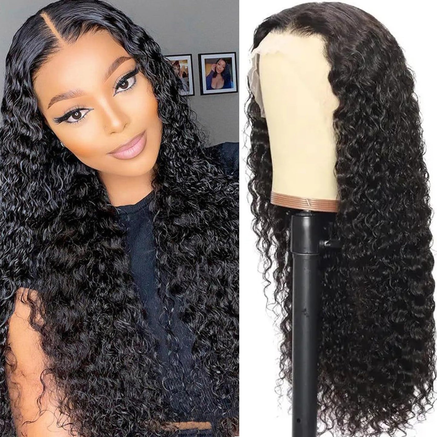 ALYOGA 13x6 Water Wave Lace Front Wigs Human Hair 200 Density Pre Plucked with Baby Hair Water Wave Wigs for Women Glueless Natural Color 22 inch