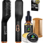 Upgraded 3-in-1 Hair Straightening Brush, Beard Balm, Beard Oil & Guide E-Book, Unique Grooming Gift Set for Men, Dad, Husband or Boyfriend