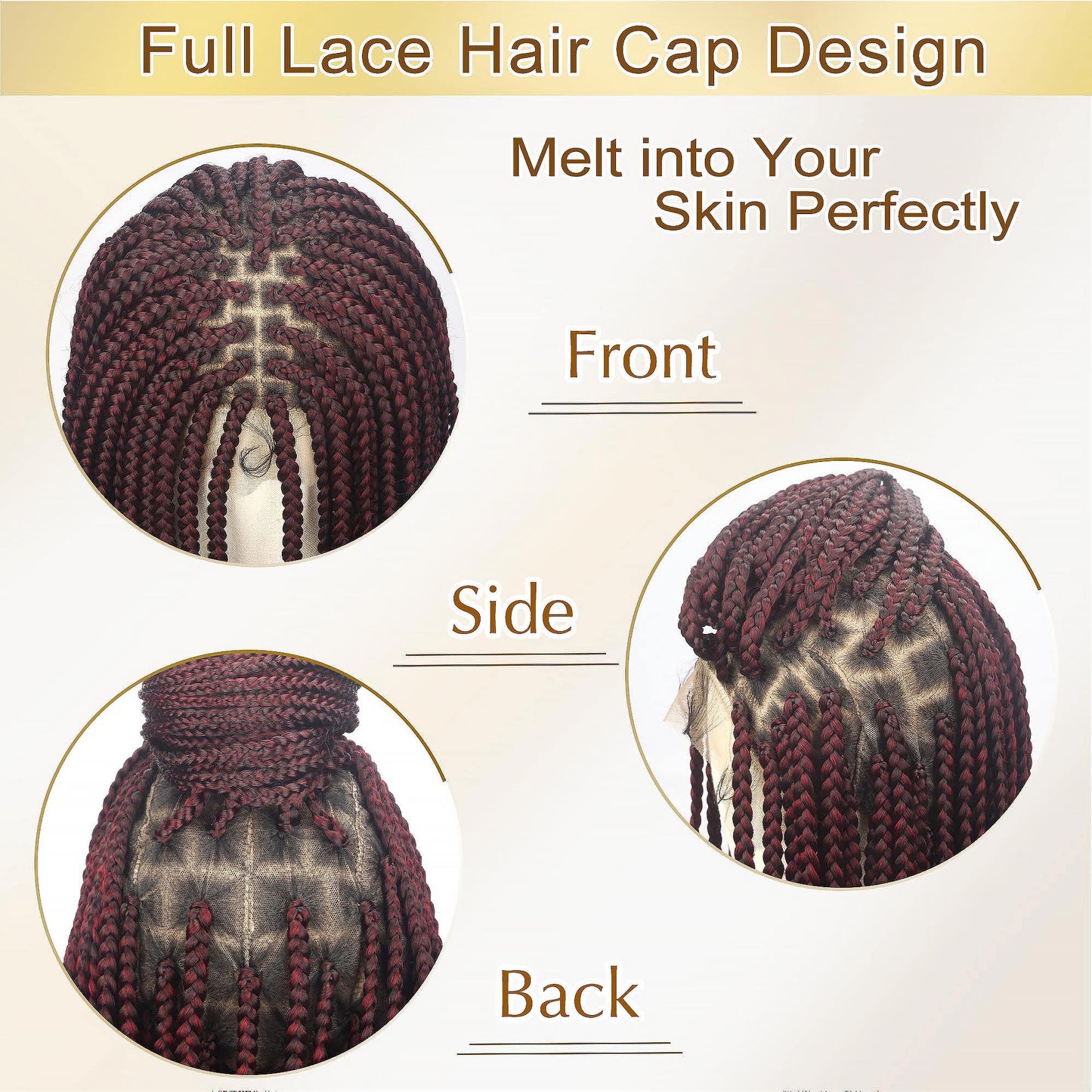 Alebery 36" Full Lace Knotless Box Braided Wigs for Black Women Knotless Box Braids Lace Front Wig with Baby Hair Lightweight Synthetic Lace Frontal Burgundy Cornrow Twisted Braided Wigs (1B/BG)