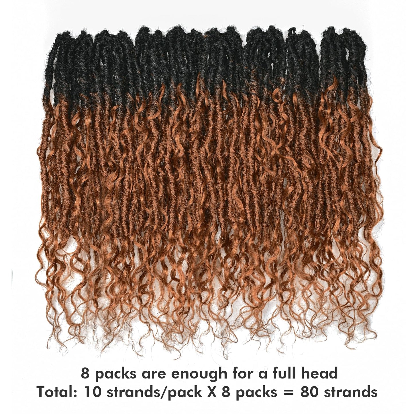 Toyotress Boho Human Hair Locs - 16 Inch 8 Packs Pre-Looped Crochet With Human Hair Curls, Ombre Brown Faux locs With Curly Ends Braiding Synthetic Hair Extensions (16 Inch, 8P-OT30)