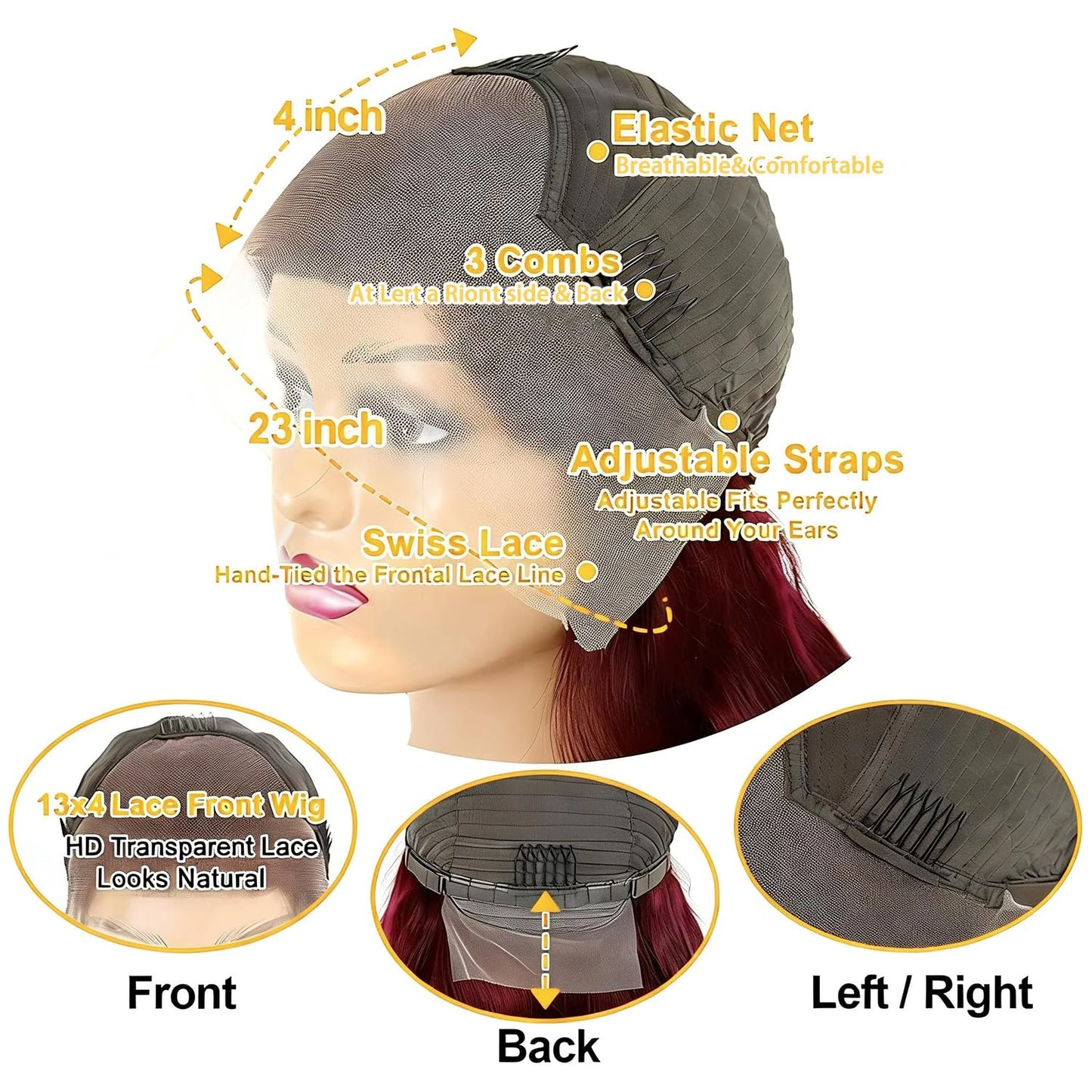 Gearina 26 Inch Burgundy Body Wave Wigs Human Hair 13x4 99J HD Body Wave Lace Front Wigs Human Hair Pre Plucked Glueless Lace Front Wigs Human Hair 200% Density for Women