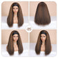 WIGNEE Brown Highlights Kinky Straight Headband Wig for Women 22 Inches Yaki Straight Wigs with Black Headband Kinky Straight Wigs for Black Women (2A/30# Highlights, 22 Inch)