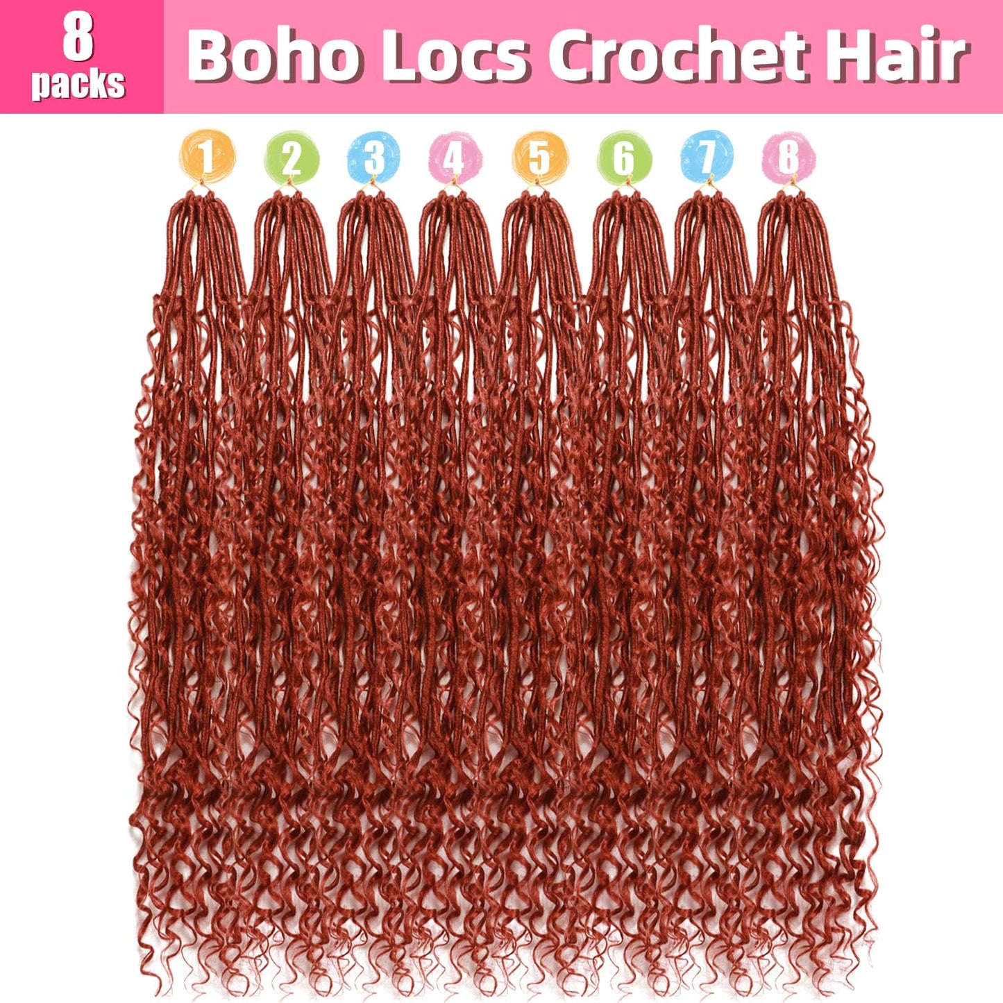 Soft Boho Locs Crochet Hair for Black Women-30 Inch 8 Packs Goddess Faux Locs Crochet Human Hair Feeling Pre Looped with Curly Ends (#350, 30 Inch(Pack of 8))