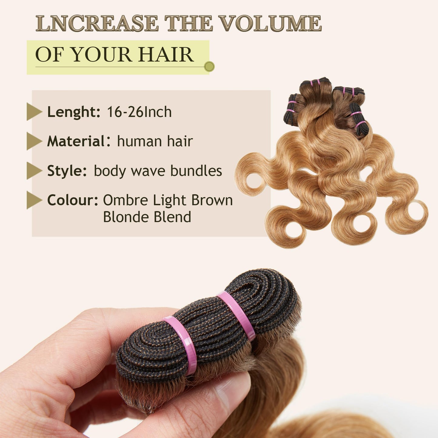 Ombre Human Hair Bundles 4 Bundles 16 18 20 22 Inch Hair Extensions Honey Blonde Highlight Body Wave Bundles Human Hair 100% Unprocessed Brazilian Virgin Hair Quick Weave T4/27