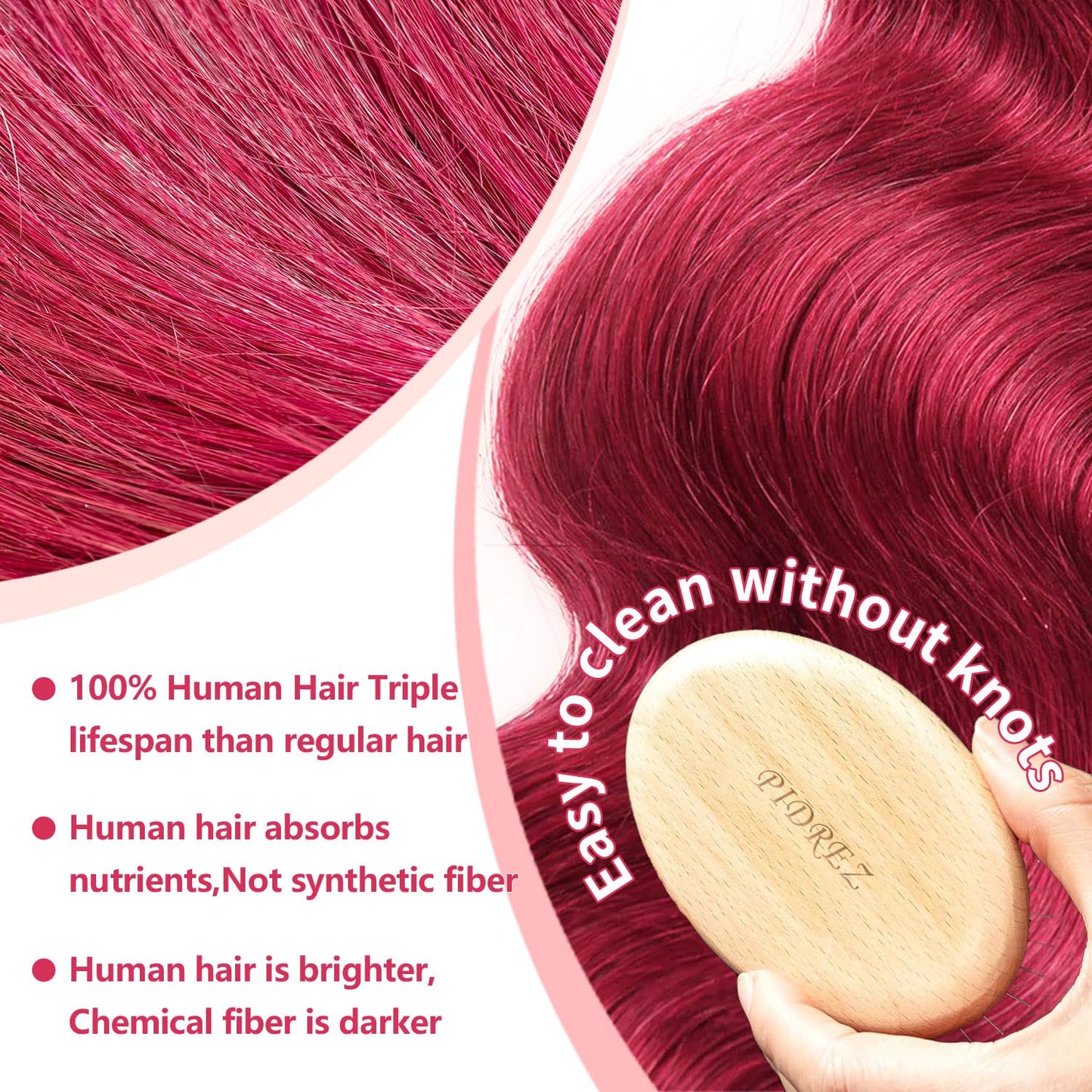 pidrez Burgundy Lace Front Wigs Human Hair With Baby Hair Pre Plucked 13x6 HD Transparent Lace Frontal Human Hair Wigs for Women Glueless 99j Wig Human Hair 180% Density Red Wig 20 Inch