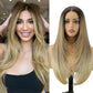 NOSTALGIA Ombre Blonde Wear and Go Glueless Wigs Pre Plucked Pre Cut for Beginners Synthetic Lace Front Wigs With Bangs Blonde Long Layered Straight Wigs