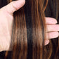 FANCEE Yaki Wavy Headband Wigs Brown Highlights Kinky Straight Wear and Go Wig with Curly Wavy Ends for Mom on the Go Synthetic Headband Blow Out Style Natural Hair Wig for Black Women P1B/30
