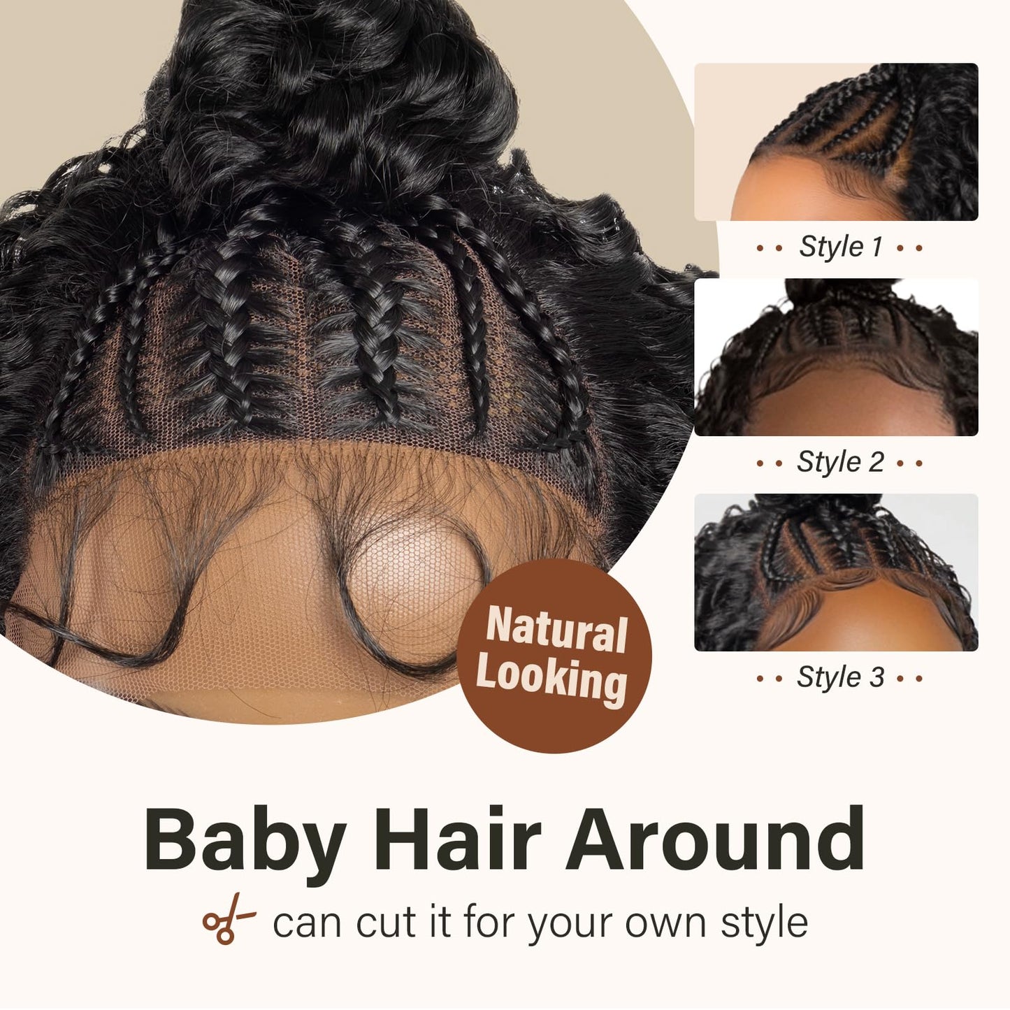 PROTEA Braided Wigs for Black Women, Full Lace Frontal Updo Bun Box Braids Wigs with Baby Hair, Lightweight Synthetic Fully Handmade Braided Wig, 24 Inch #1B Natural Black