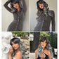 Honygebia Grey Wig with Bangs - Ombre Gray Wigs for Women, Long Wavy Layered Black Root Realistic Hair, Natural Synthetic Heat Resistant Wigs for Halloween/Christmas/Cosplay/Party