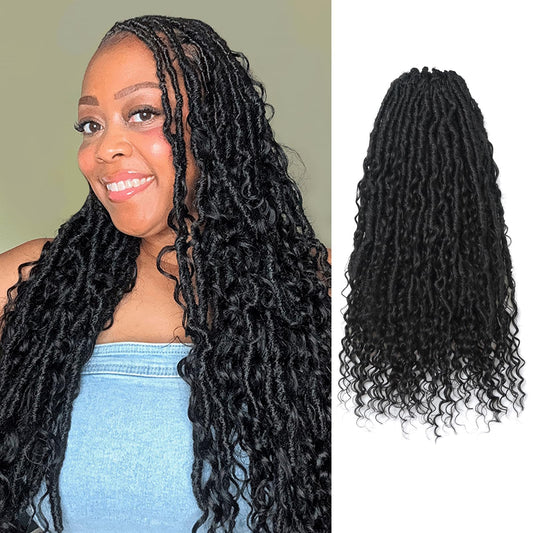 Toyotress Boho Human Hair Locs - 24 Inch 8 Packs Pre-Looped Crochet Hair For Black Women Natural Black Crochet Braids Faux Locs With Human Hair Curls Braiding Hair (24 Inch, 8P-1B)