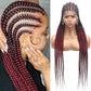Alebery 36" Full Lace Braided Wigs for Black Women Jumbo Box Braids Lace Front Wig with Baby Hair Lightweight Synthetic Lace Frontal Black Cornrow Twisted Wigs (Burgundy Mixed Black)
