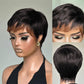 SAEIALL Short Pixie Cut Wig Human Hair for Black Women Black with Brown Layered Short Wig Brazilian Real Human Hair None Lace Frontal Glueless Wigs Easy to Wear Quick Get Up and Go Wigs