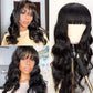 Lativ Body Wave Human Hair Wigs with Bangs None Lace Front Wigs 150% Density Glueless Machine Made Brazilian Virgin Human Hair Wigs for Black Women Natural Color(16 Inch, Body Wave)
