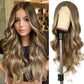 SAPPHIREWIGS Brown Lace Front Wigs Long Body Wave Pre-plucked Hairline Brown Wig with Ash Blonde Tips Synthetic Wigs for Women Heat Resistant Fiber Hair Daily Party Use 26inch