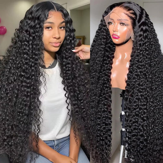 Vnrtkkn 13x6 HD Deep Wave Lace Front Wigs Human Hair Glueless Wigs Human Hair Deep Wave Wig 28 Inch Lace Frontal Wigs Human Hair Deep Wave Wigs for Women Pre Plucked Curly Wigs With Baby Hair