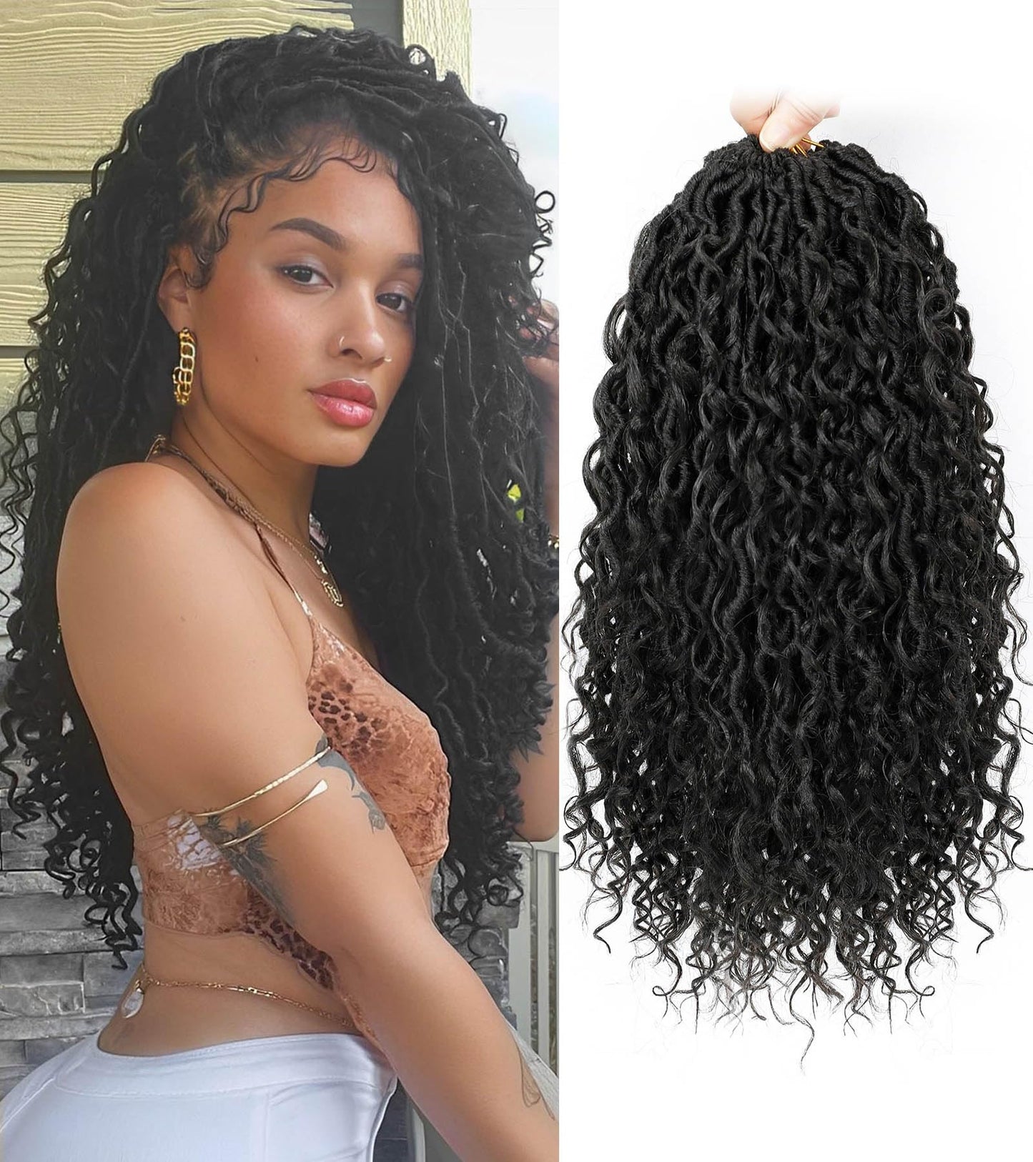 Col Bling Goddess Locs Crochet Hair for Black Women 14 Inch, 8 Packs Faux Locs Crochet Hair, Boho Style Locs, River Locs Hair with Curly Ends (14Inch, 1B, 8Packs)