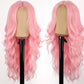 AISI HAIR Pink Wig for Women, Long Wavy Lace Hairline Middle Part Synthetic Wig for Daily Party-26 Inch