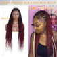 Alebery 36" Full Lace Criss Cross Knotless Box Braided Wigs for Black Women Knotless Box Braids Lace Front Wig with Baby Hair Lightweight Synthetic Burgundy Cornrow Braided Wigs (1B/BG)