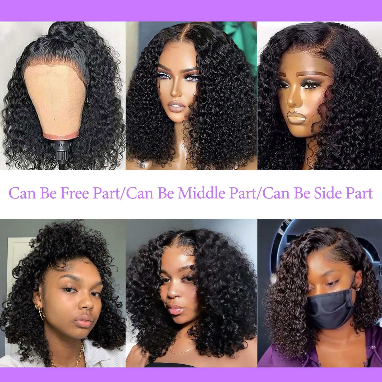 Punmasa 22 inch Bob Wig Human Hair 13x6 Frontal Lace Wig 200% Density HD Lace Front Wigs Human Hair Pre Plucked Short Curly Human Hair Wigs for Black Women Natural Black