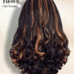 FANCEE Yaki Wavy Headband Wigs Brown Highlights Kinky Straight Wear and Go Wig with Curly Wavy Ends for Mom on the Go Synthetic Headband Blow Out Style Natural Hair Wig for Black Women P1B/30