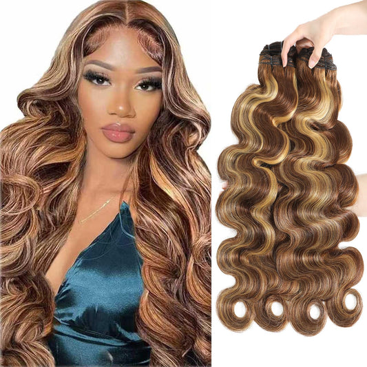 Ciracevi P4/27 Human Hair Bundles Highlight Body Wave Bundles Human Hair 15a Raw Indian Hair Body Wave Blonde 100% Bundles Hair Extensions(4 bundles 18 20 22 24)