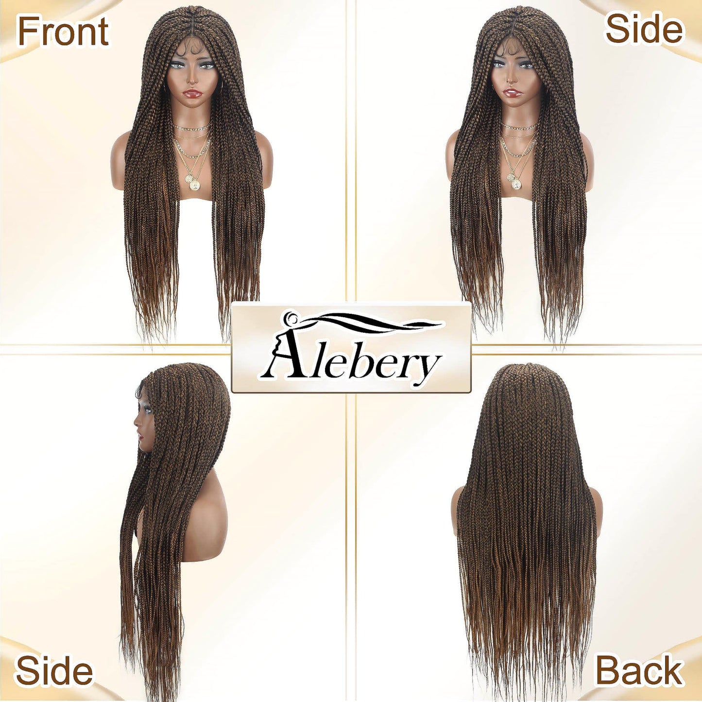 Alebery 36" Full Lace Knotless Box Braided Wigs for Black Women Knotless Box Braids Lace Front Wig with Baby Hair Lightweight Synthetic Lace Frontal Light Brown Cornrow Twisted Braided Wigs (1B/27)