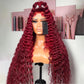 ANDRIA 13x4 HD Transparent Lace Front Wigs 26 Inch Wine Red Deep Wave with Baby Hair Pre-Plucked Glueless Burgundy 200% Density Natural Color Long Synthetic Deep Curly Wigs For Black Woman