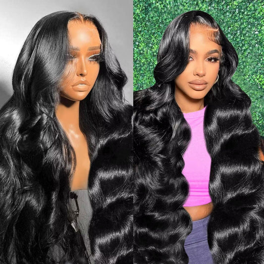 13x6 Lace Front Wigs Human Hair Pre Plucked 200% Density Body Wave HD Lace Front Wigs Human Hair Transparent Frontal Glueless Wigs Virgin Human Hair with Baby Hair for Women Natural Black 36 Inch