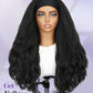 FANCEE Yaki Wavy Headband Wigs Black Kinky Straight Wear and Go Wig with Curly Wavy Ends for Mom on the Go Synthetic Headband Blow Out Style Natural Hair Wig for Black Women