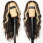 AISI HAIR Dark Brown Mixed Light Blonde Wig for Women, Long Wavy Lace Hairline Middle Part Synthetic Heat Resistant Wig for Daily Party-26 Inch