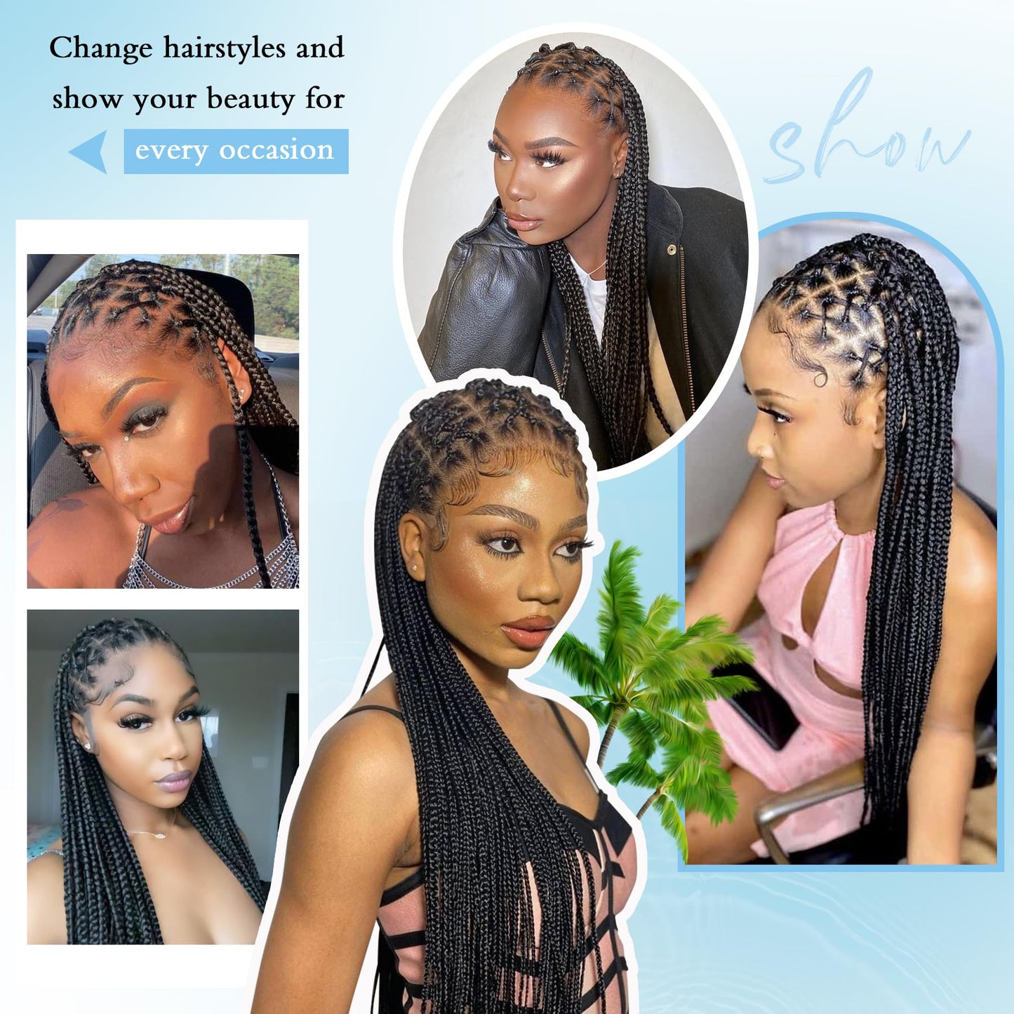 Olymei Full Lace Criss Cross Knotless Braided Wigs for Women Knotless Box Braid Wig Braided Lace Front Wigs with Baby Hair Premium Synthetic Natural Black Cornrow Braided Wigs 36"
