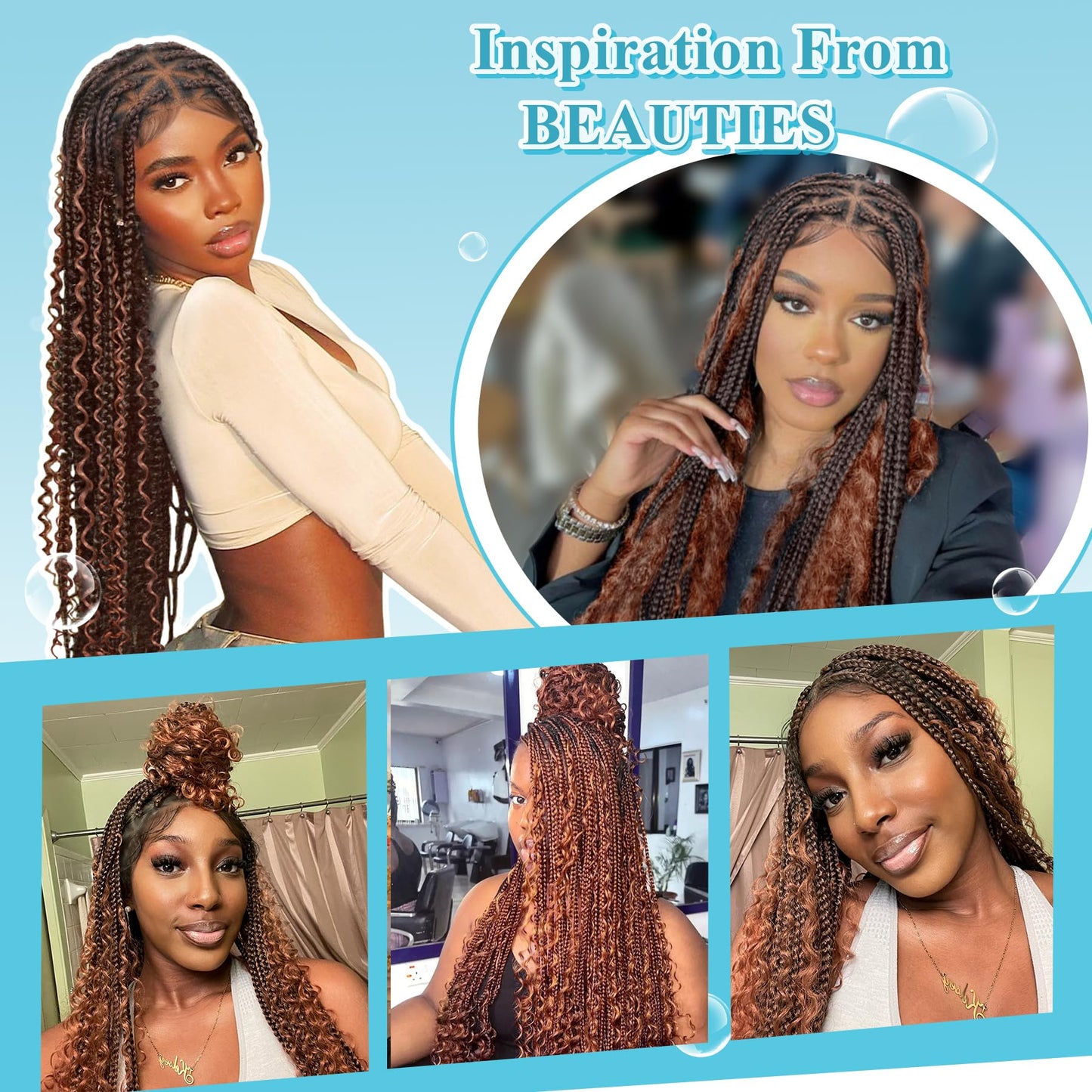 Olymei Boho Braided Wigs for Black Women Knotless Braided Wigs Box Braid Wig with Baby Hair Full Double Lace Ombre Brown Boho Braided Wig Premium Synthetic Lace Braided Wig,36" Double Lace