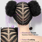 Quick Wig Braided Wigs Afro Puff Wig 360 Full Lace Puff Bun Updo Hair for Women Braided Lace Front Wig with Baby Hair Synthetic Handmade Braids Puff Wig Donut Chignon Wig (1B)