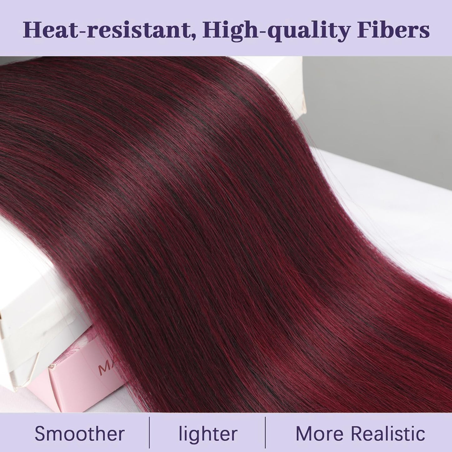 ORSUNCER Drawstring Ponytail Extension, Long Straight Pony Tails Hair Extensions Natural Soft Clip in Ponytail for Women Synthetic Hairpieces Omber Burgundy