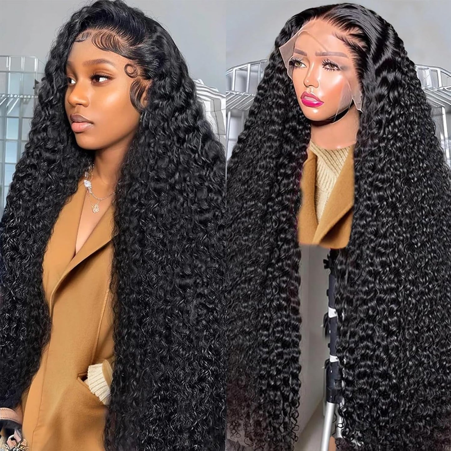 250% Density 40 Inch 13X6 Deep Wave Lace Front Wigs Human Hair Curly Wig Wet and Wavy HD Lace Front Wig Pre Plucked 100% Real Human Hair No Synthetic Blend No Tangle No Shedding Triple Lifespan 3X