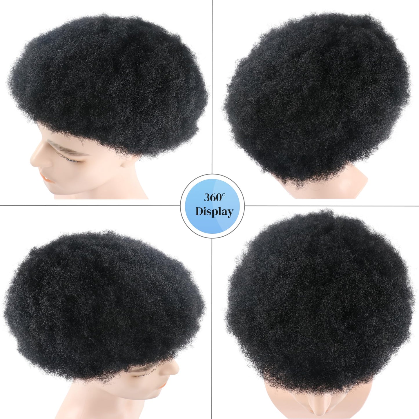 lumeng Toupee for men Afro Curl Hairpieces for Black Men Hair Replacement 100% Soft Human Hair Male Unit Transparent Pu Hairpiece 4MM Curly 1# Jet Black 8x10inch
