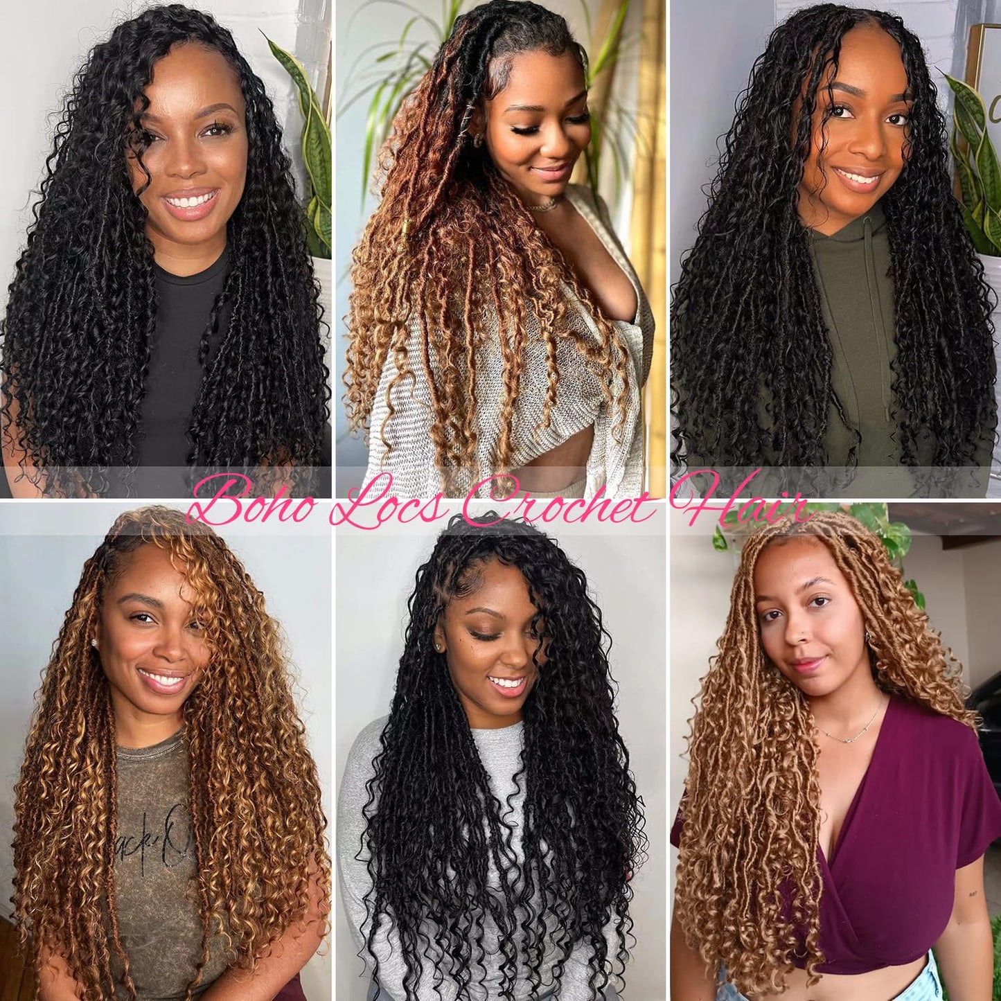 Soft Boho Locs Crochet Hair for Black Women-30 Inch 8 Packs Goddess Faux Locs Crochet Human Hair Feeling Pre Looped with Curly Ends (#350, 30 Inch(Pack of 8))