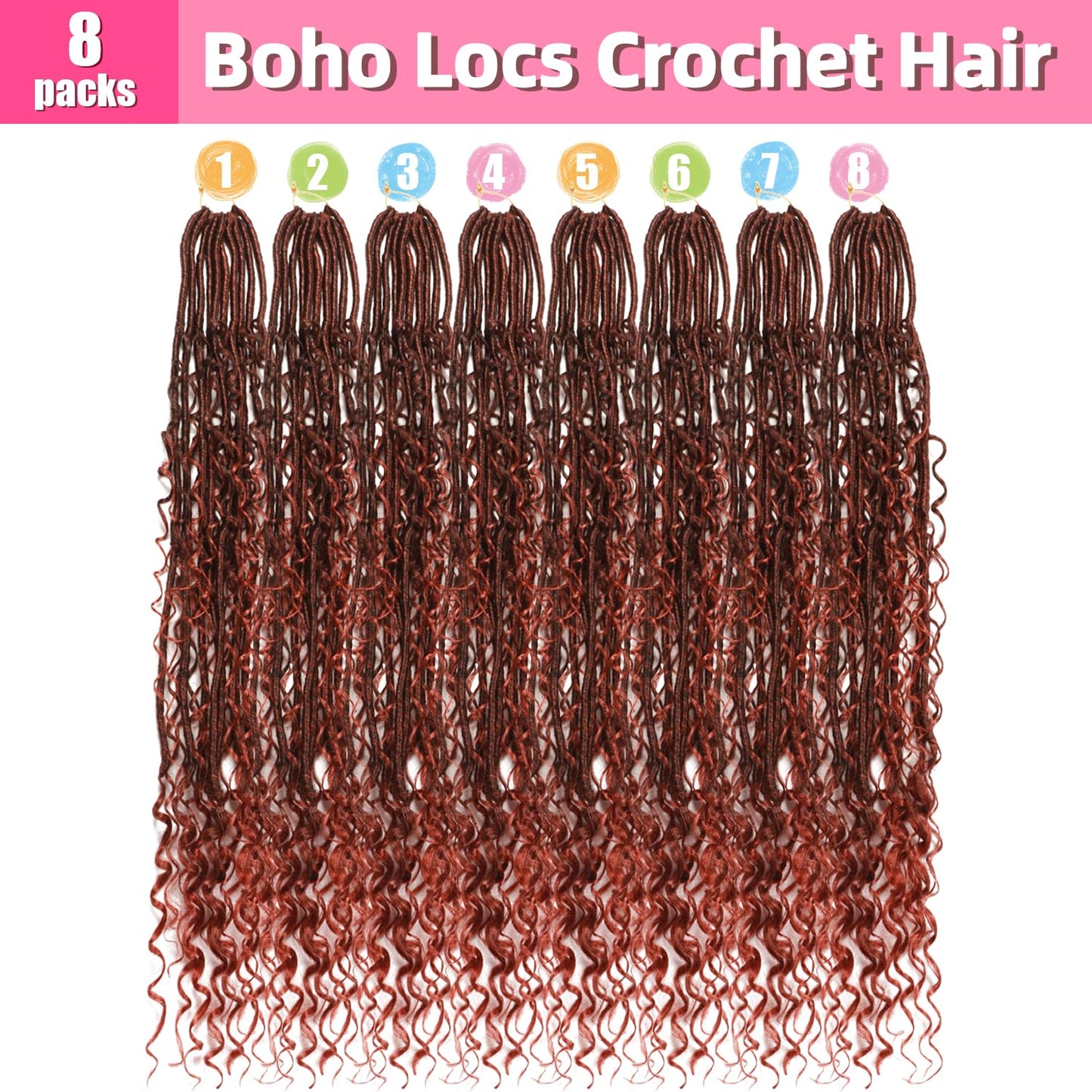 Soft Boho Locs Crochet Hair for Black Women-30 Inch 8 Packs Goddess Faux Locs Crochet Human Hair Feeling Pre Looped with Curly Ends (T350, 30 Inch(Pack of 8))