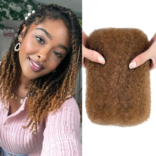 Color 30 Afro Kinkys Bulk Human Hair for Braiding 12 Inch Afro Kinky-curly Human Hair Bulk for Twist Soft Quality 30# Brown Kinkycurly Bundles for Mini Twists or Micro Sister Locs Extensions