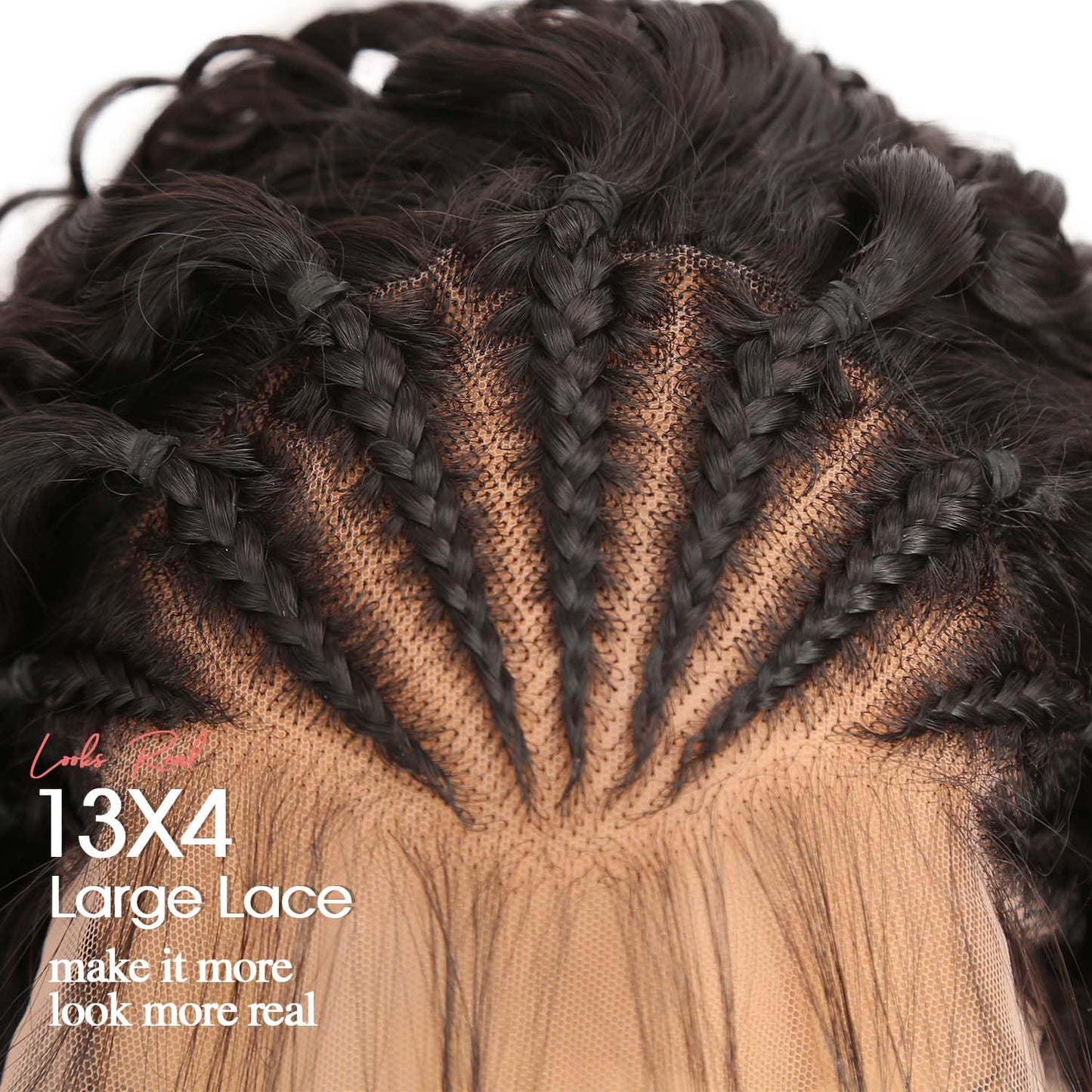 Fancy Hair Braided Wig for Black Women Cornrow with Curly Hair Wig HD Lace Front Wig with Baby Hair Pre Plucked Glueless Transparent 13x4 Inch Lace Frontal Wig (2#)
