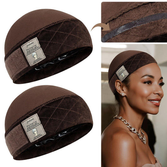 MYKURS Wig Grip Cap with Silicone Strip Non Slip, 2-in-1 Soft Wig Caps to Hold Wig in Place, Dark Brown 2 PCS