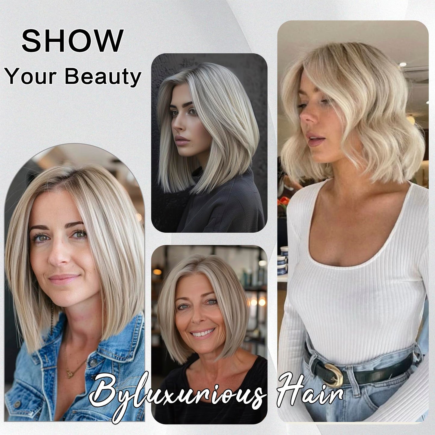 Byluxurious Highlight Ash Blonde Wig Human Hair Pre Plucked Breathable Balayage Ombre Brown Blonde Straight Short Bob Wigs 13x4 UHD Lace Front Wig Remy Real Human Hair for Woman 12Inch 180% Density