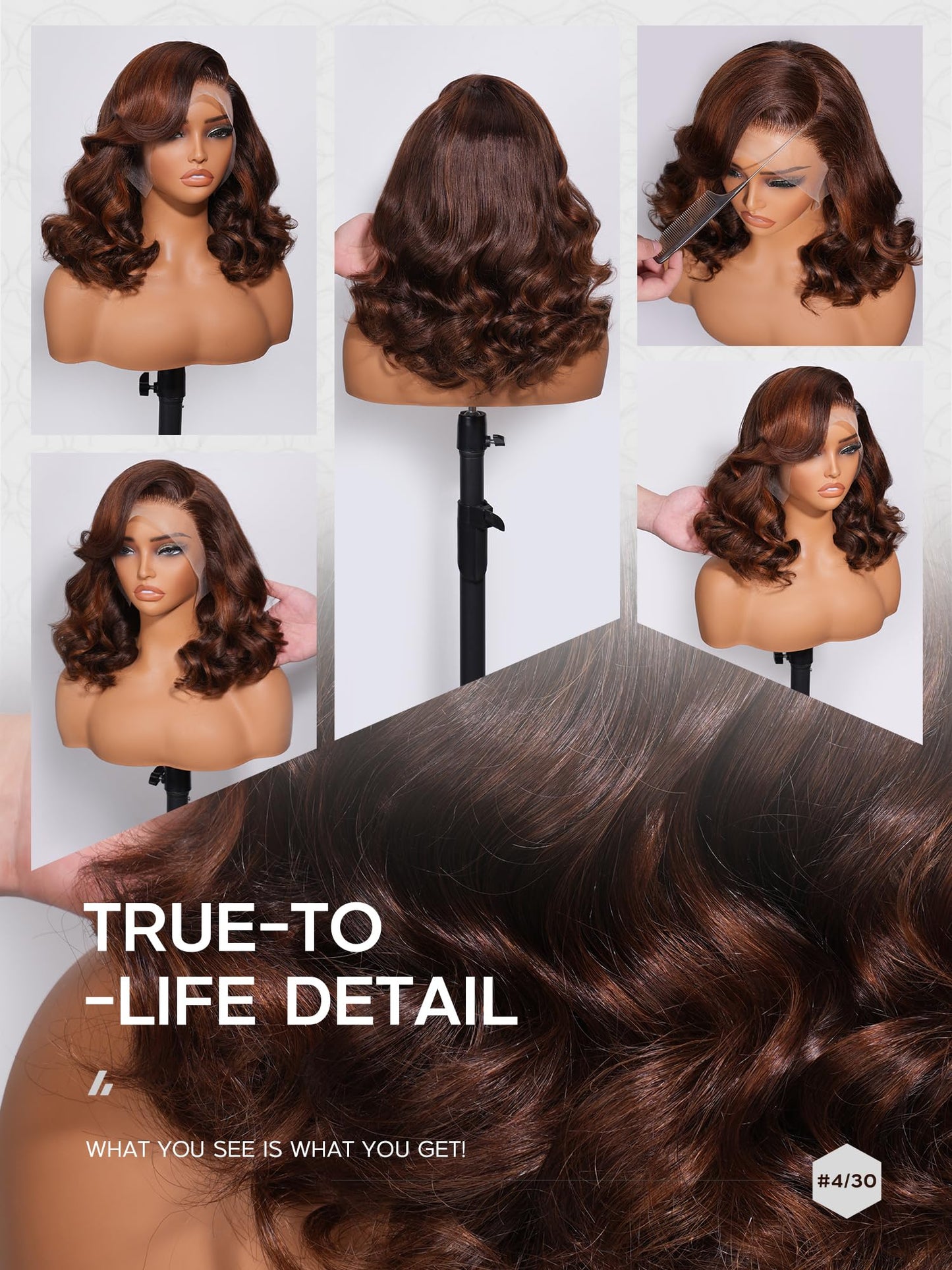 FASCARA Short Body Wave 13x4 HD Transparent Lace Front Human Hair Wigs 4/30 Ombre Honey Blonde 9A Grade Glueless 180% Density Pre Plucked with Baby Hair 16 Inch for Women