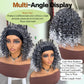 Aisaide Kinky Curly Headband Wig 12 Inch Highlighted Deep Curly Headband Wigs for Women Short Glueless No Lace Deep Curly Half Hair Wigs,Black Mix Gray to White