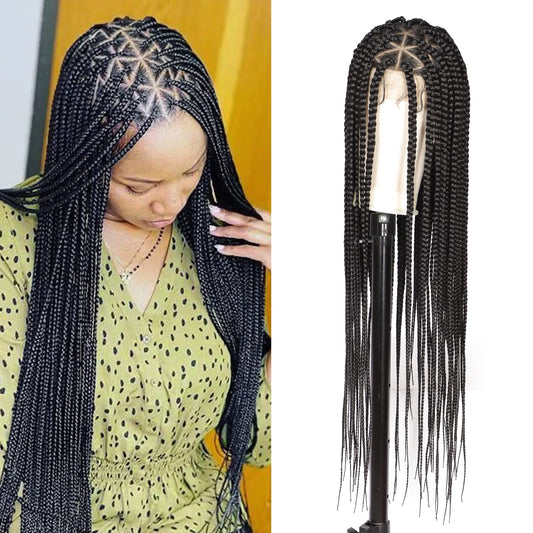 Lexqui 36'' Knotless Box Braided Wigs for Women Braided Lace Wigs Triangle Lace Front Braided Wig Premium Synthetic Full Double Lace Braided wig with Baby Hair Braid Lace Front Wig