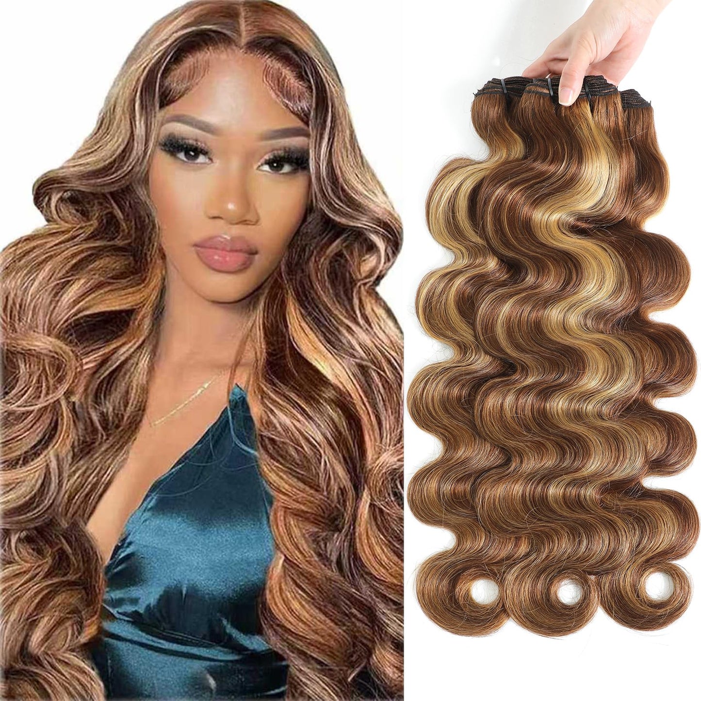 Ciracevi P4/27 Human Hair Bundles Highlight Body Wave Bundles Human Hair 15a Raw Indian Hair Body Wave Blonde 100% Bundles Hair Extensions(3 bundles 20 22 24)