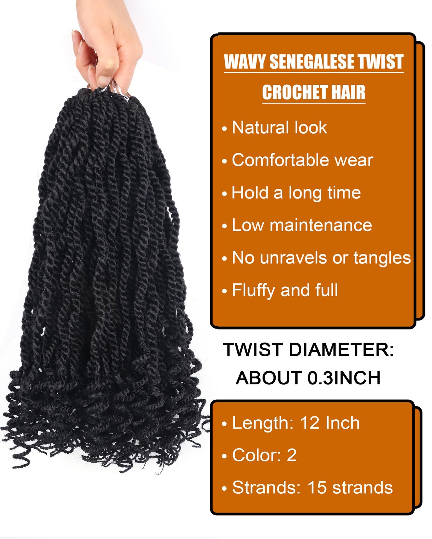 Short Crochet Hair Senegalese Twist Crochet Hair Color 2 Pre Looped 12 Inch Crochet Hair for Black Women Wavy Crochet Senegalese Twist Hair Pre Looped (12 Inch,2)