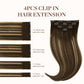 GOO GOO Clip in Hair Extensions Real Human Hair, Remy Human Hair Extensions Clip ins for Women, Natural Human Hair, 14inch 60g 4Pcs, 4/27/4 Balayage Chocolate Brown to Caramel Blonde